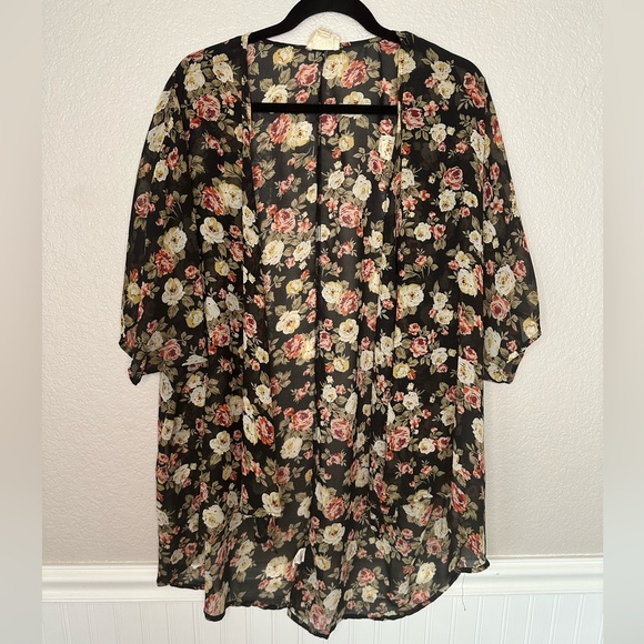 LA Hearts Black Floral Kimono One Size - Picture 1 of 4